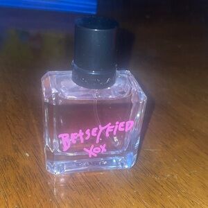 Betsey Johnson Pink Logo Clear Glass Perfume Bottle with Black Cap